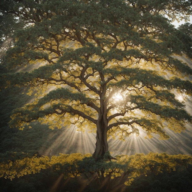 vecchio fogliame di quercia nella luce del mattino con la luce del sole