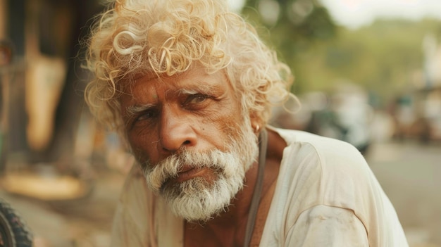 Vecchio indiano con i capelli biondi e ricci, illustrazione in stile anni '90