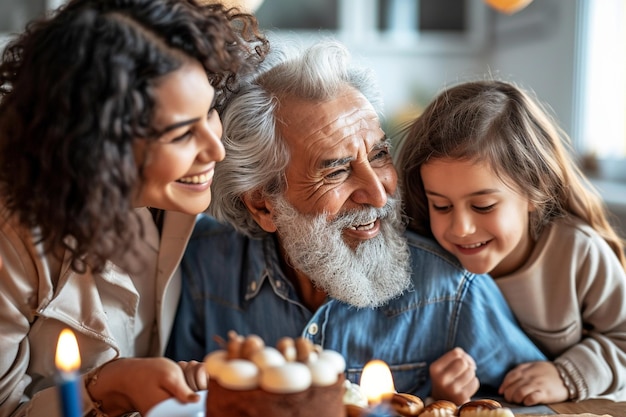 Vecchio indiano con la famiglia che celebra il compleanno