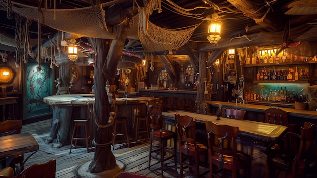 Vecchio interno in legno di Pirates Cove Generative Ai