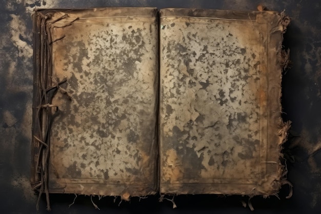 Vecchio libro sulla tavola di legno su fondo rustico scuro
