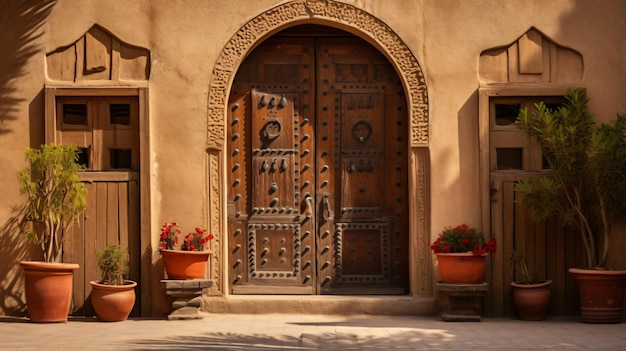 Vecchio quartiere storico a Dubai, antica porta di legno araba