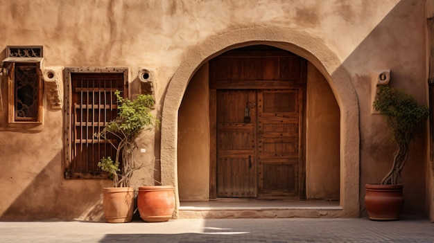 Vecchio quartiere storico a Dubai, antica porta di legno araba