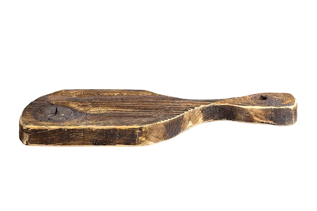 Vecchio rustico, angoli, dettaglio, vintage, cucina, tagliere in legno isolato su sfondo bianco