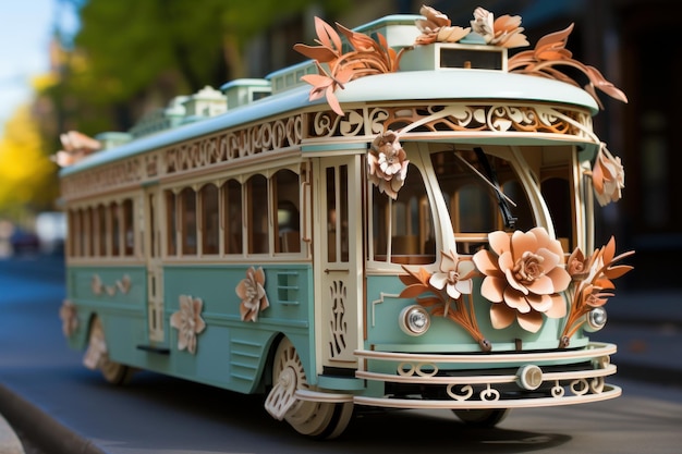 vecchio stile autobus antico realizzato con carta utilizzando kirigami o origami stile artigianale giapponese
