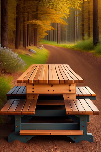 Vecchio tavolo di legno con panchine in natura