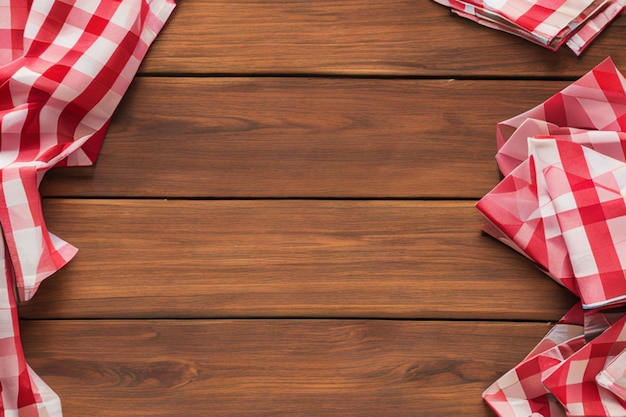 vecchio tavolo in legno con tovaglia da picnic rossa e copyspace