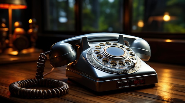 Vecchio telefono d'epoca sul tavolo di legno