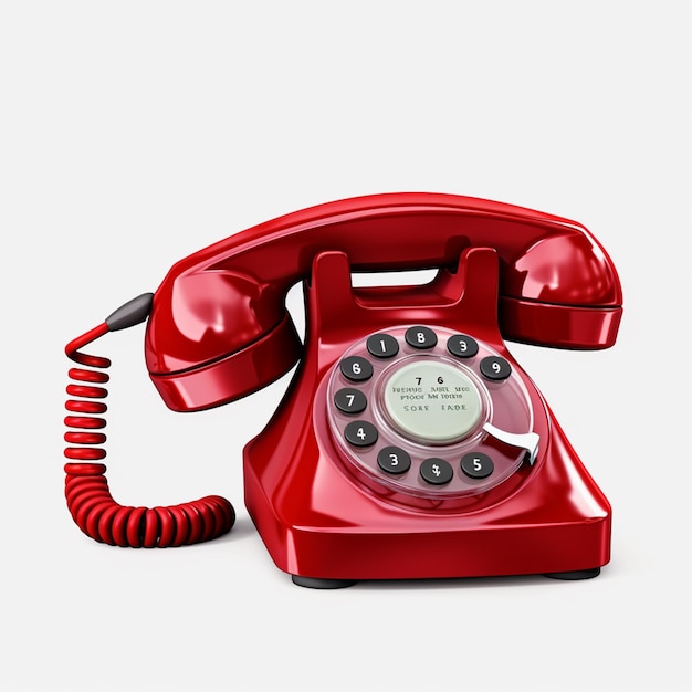 vecchio telefono rosso su sfondo bianco