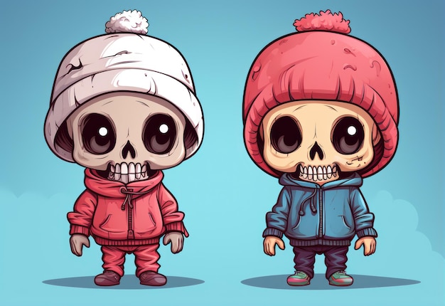 vector_cute_skull_caps_cartone animato_illustrazione