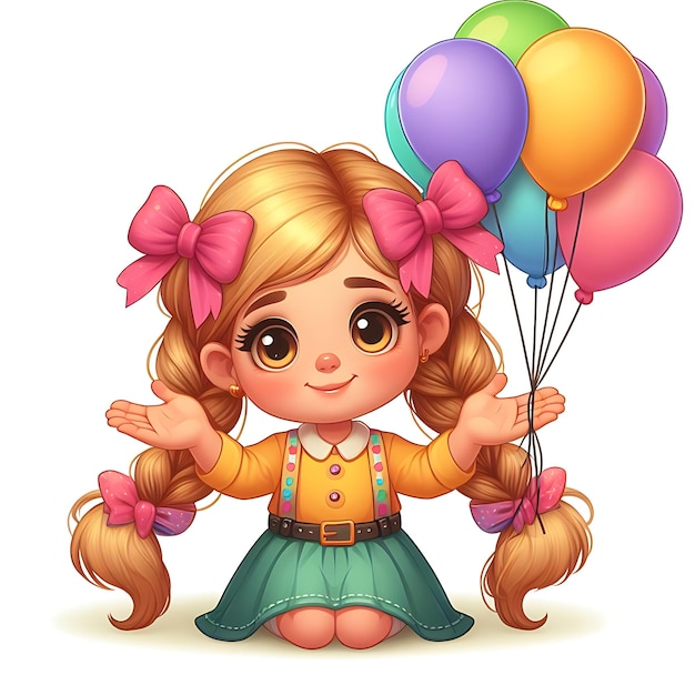 vector di compleanno un disegno di una ragazza con palloncini e una foto di una ragazza