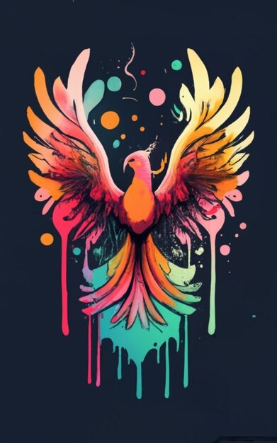 Vector Phoenix Illustration per il design di magliette Digital Art Background Water Color Splashes