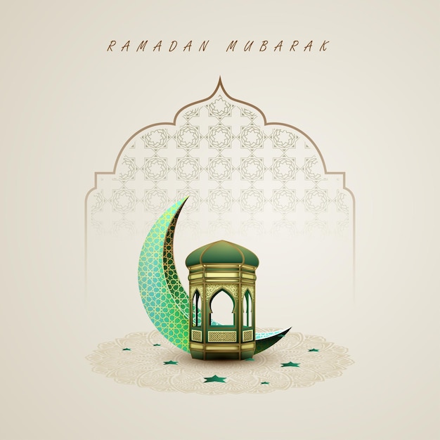 Vector saluti islamici ramadan kareem design carta con bellissima lanterna