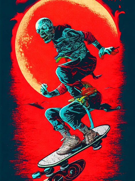 vector tshit arte pronto a stampare lustrazione colorato zombie su uno skateboard tema di Halloween indietro