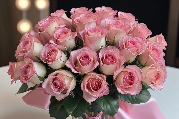 Vedi da vicino il bouquet di rose di vetro rosa