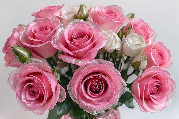 Vedi da vicino il bouquet di rose di vetro rosa
