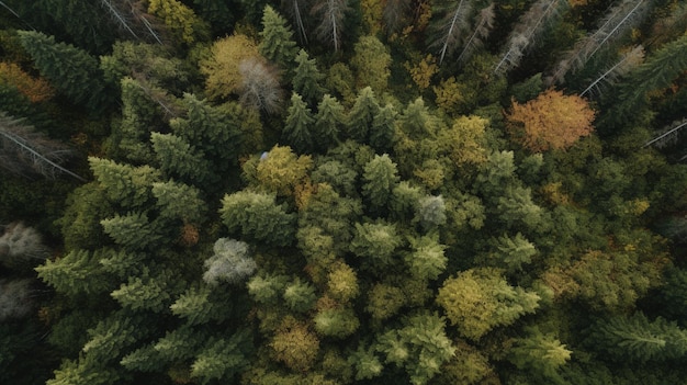 Veduta aerea dall'alto di una foresta tropicale in autunno