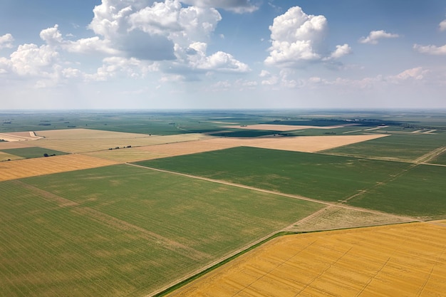 Veduta aerea dei campi agricoli. Campagna, vista aerea del paesaggio agricolo.