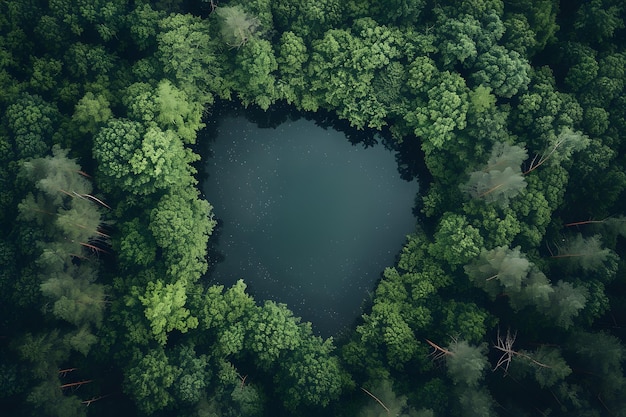 Veduta aerea del lago circondato da alberi