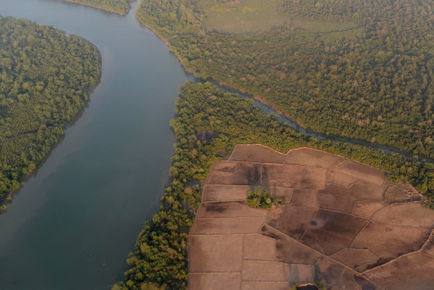 Veduta aerea del paesaggio verde e del fiume