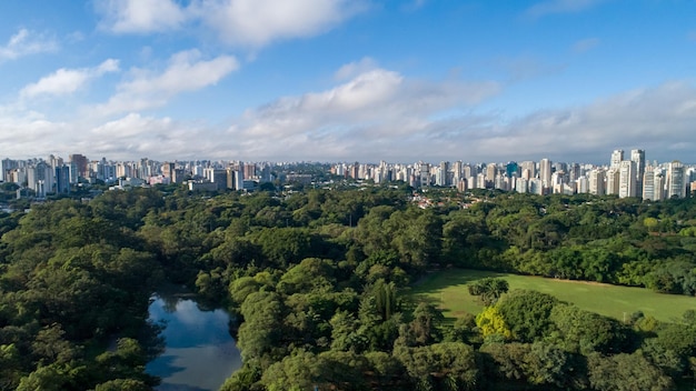 Veduta aerea del Parco Ibirapuera a Sao Paulo SP Edifici residenziali intorno al lago nel Parco Ibirapuera