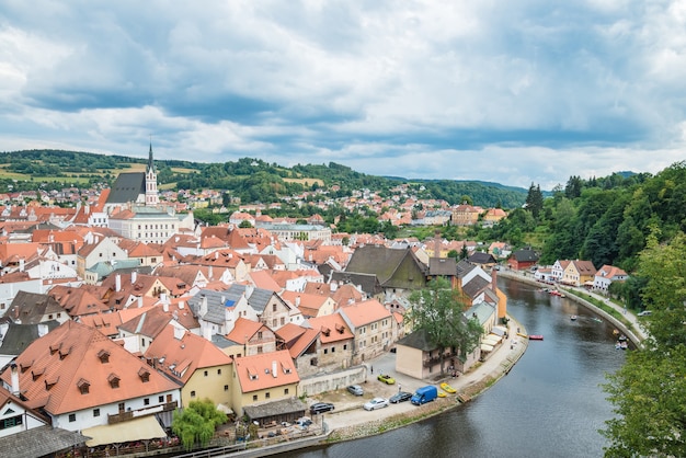 Veduta aerea della città vecchia di Cesky Krumlov, Repubblica Ceca
