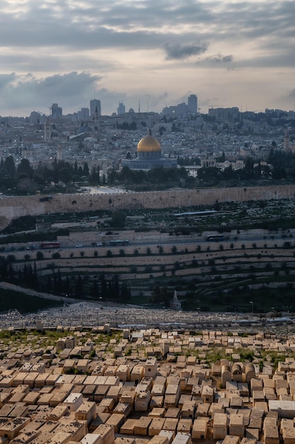 Veduta aerea della Città Vecchia e della Cupola della Roccia Gerusalemme Israele