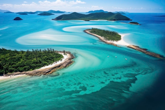 Veduta aerea della scena in stile paradiso con bellissimo motivo di sabbia, acqua oceanica blu trasparente e trasparente