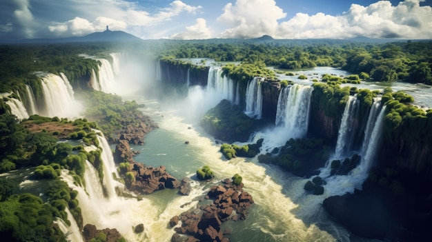 Veduta aerea delle cascate di Iguazu confine tra Argentina e Brasile