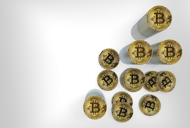 Veduta aerea di casse di bitcoin di criptovaluta a risparmio d&#39;oro