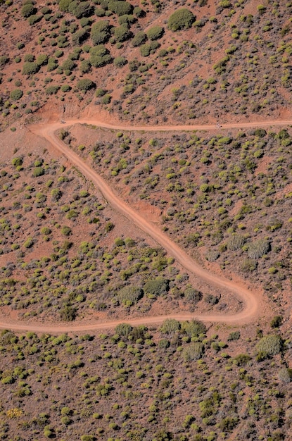 Veduta aerea di una strada del deserto nelle Isole Canarie