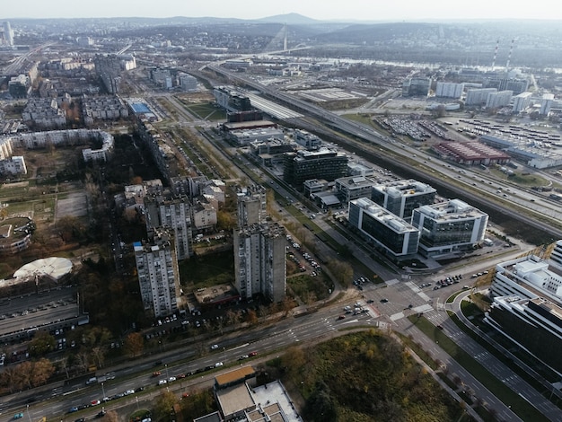 Veduta da drone della città di Belgrado Distretto di Nuovo Belgrado