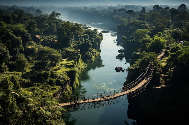 Veduta dall'alto del ponte sospeso di Teresina Piau