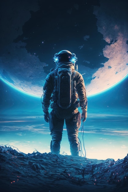 Veduta dell'atmosfera Cosmonauta in tuta spaziale Bella immagine illustrativa IA generativa