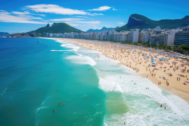 Veduta della spiaggia di Copacabana a Rio de Janeiro in Brasile Spiaggia di Copacabana a Rio de Janeiro in Brasile La spiaggia di Copacabana è la spiaggia più famosa di Rio de Janeiro in Brasile AI Generated