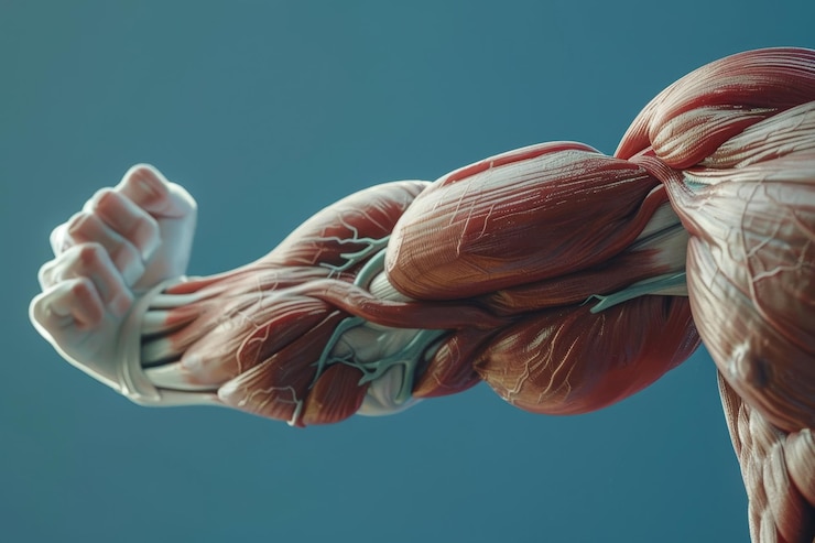 Foto veduta dettagliata dei muscoli flessibili nel braccio di una persona sotto sforzo muscoli flessibili sotto sforzo