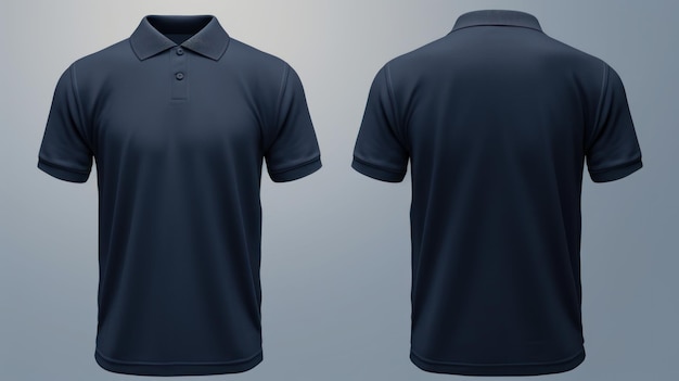 Vedute anteriori e posteriori di un modello di abbigliamento Navy Blue Polo Shirt isolato su sfondo bianco