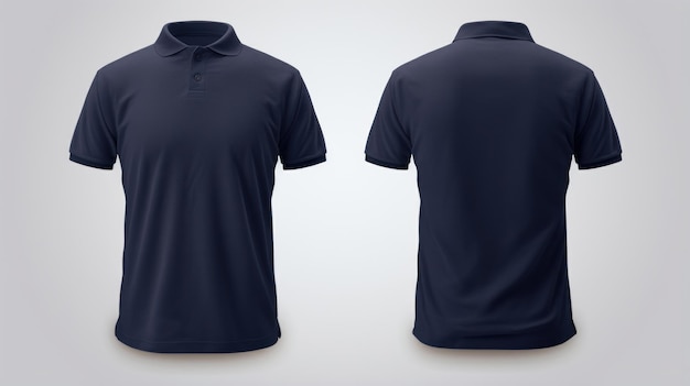 Vedute anteriori e posteriori di un modello di abbigliamento Navy Blue Polo Shirt isolato su sfondo bianco