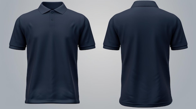 Vedute anteriori e posteriori di un modello di abbigliamento Navy Blue Polo Shirt isolato su sfondo bianco