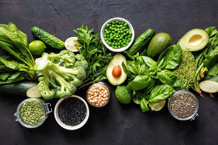 Foto vegetariano proteico di origine vista dall'alto cibo sano alimentazione pulita