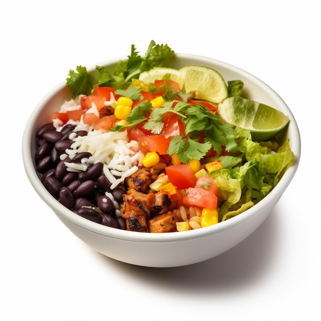 Veggie Burrito Bowl con sfondo bianco di alta qualità