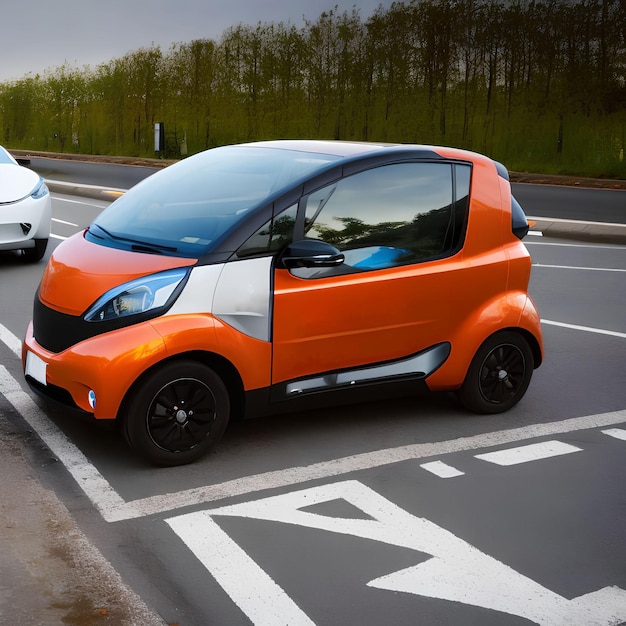 Veicolo elettrico EV car on the road arte generativa di AI