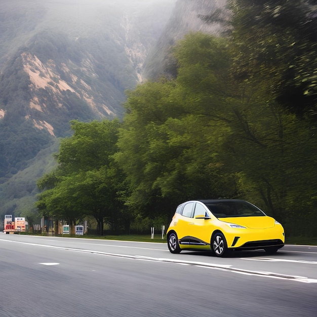 Veicolo elettrico EV car on the road arte generativa di AI