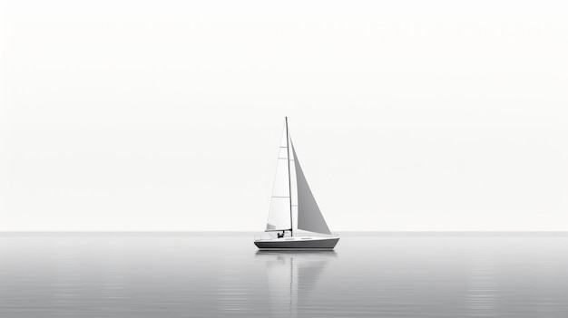 Vela bianca minimalista che naviga nelle acque serene del mare