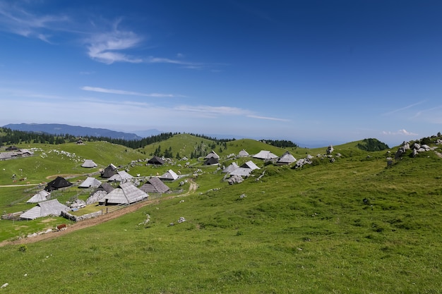 Velika Planina o grande altopiano di pascolo nelle Alpi di Kamnik, Slovenia.