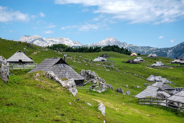 Velika Planina, Slovenia. Bellissimo paesaggio in Slovenia. Luoghi famosi per le vacanze.