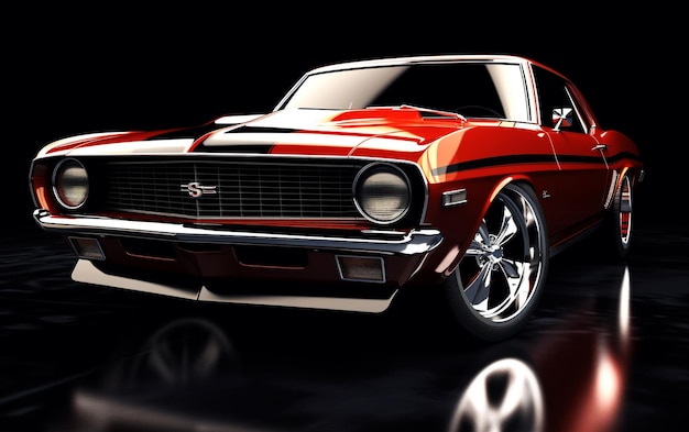 Velocità e stile Illustrazione 3D ad alto dettaglio di un'auto muscolare rossa vintage
