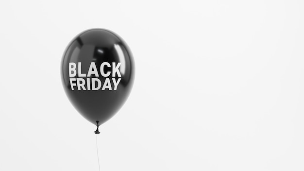 Vendita del Black Friday in palloncino nero lucido minimo su sfondo bianco
