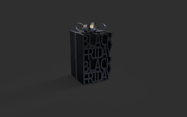 Vendita del venerdì nero. 3d illustrazione scatola regalo nero shopping bag. Concetto di marketing creativo.