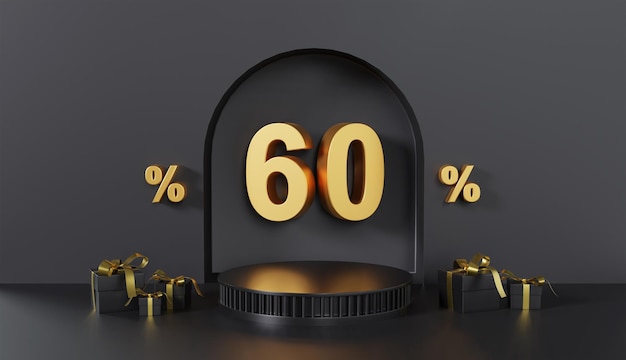 Venerdì nero 60% di sconto con sfondo podio piedistallo